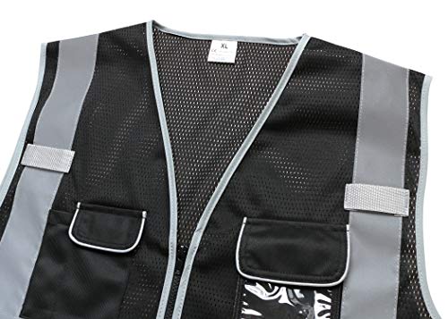 LOHASPRO High Visibility Vest for Men Reflective Vest with Pockets Class 2 Construction Work Vest Zipper Front Black Safety Vest Meets ANSI/ISEA Standards(Medium, Black 01) - Image 3
