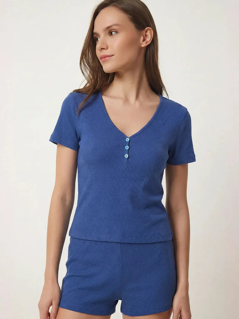 السعادة في إسطنبول ISTANBUL V-neck Buttoned Pajama Set