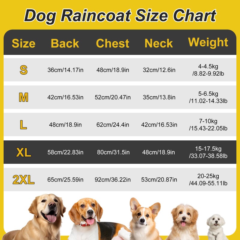 XIHIRCD Dog Raincoat with Hood, Adjustable Dog Rain Jacket with Reflective Strip Yellow Waterproof Puppy Poncho for Small Medium Large Dogs (XL) - Image 2