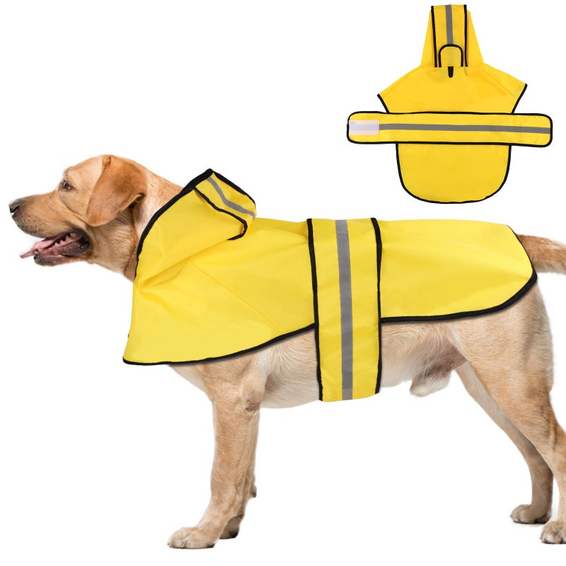 XIHIRCD Dog Raincoat with Hood, Adjustable Dog Rain Jacket with Reflective Strip Yellow Waterproof Puppy Poncho for Small Medium Large Dogs (XL) - Image 1