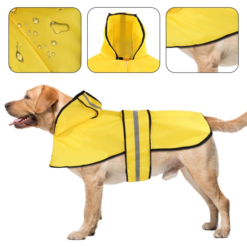 XIHIRCD Dog Raincoat with Hood, Adjustable Dog Rain Jacket with Reflective Strip Yellow Waterproof Puppy Poncho for Small Medium Large Dogs (XL) - Image 4