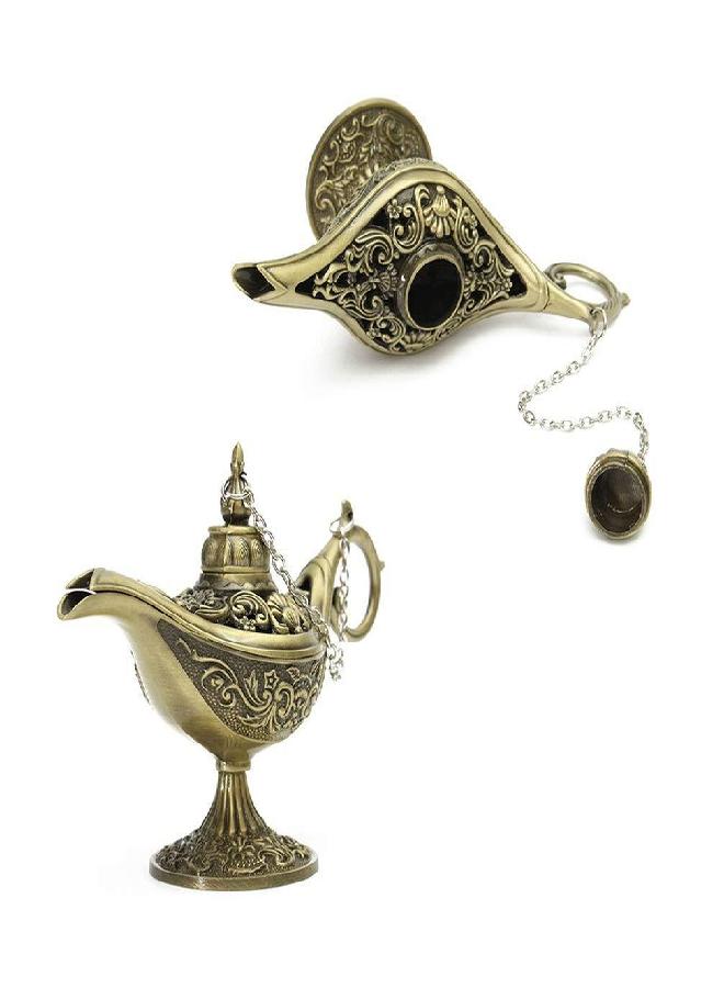 Healifty Incense Holder Metal Wishing Lamp Incense Burner Desktop Adornment Aroma Furnace Diffuser for Home Office (Bronzeï¼‰ - Image 2