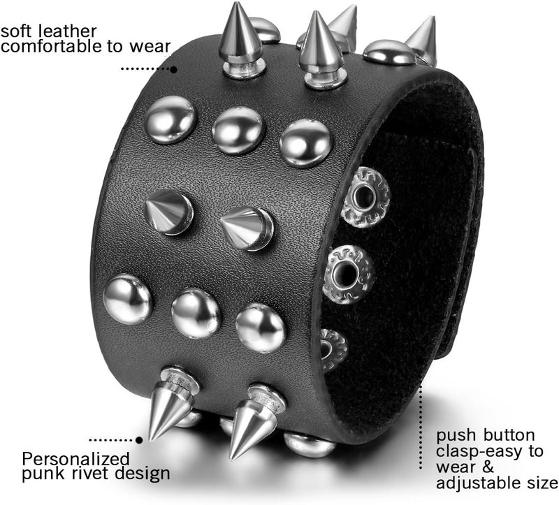 Oidea Assorted 3pcs Mens Punk Multistrand Leather Braided Bangle Cuff Bracelet for Biker Dad Father Size Adjustable - Image 3