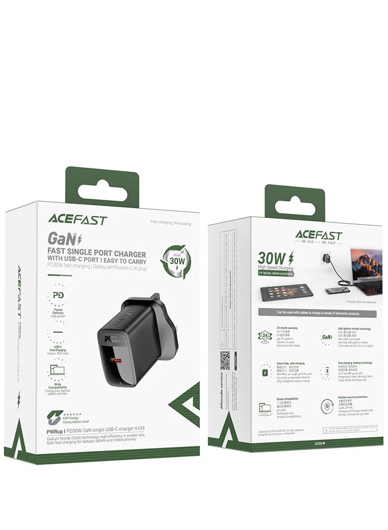 Acefast A103 PD30W GaN single USB-C charger,black (UK) - Image 2