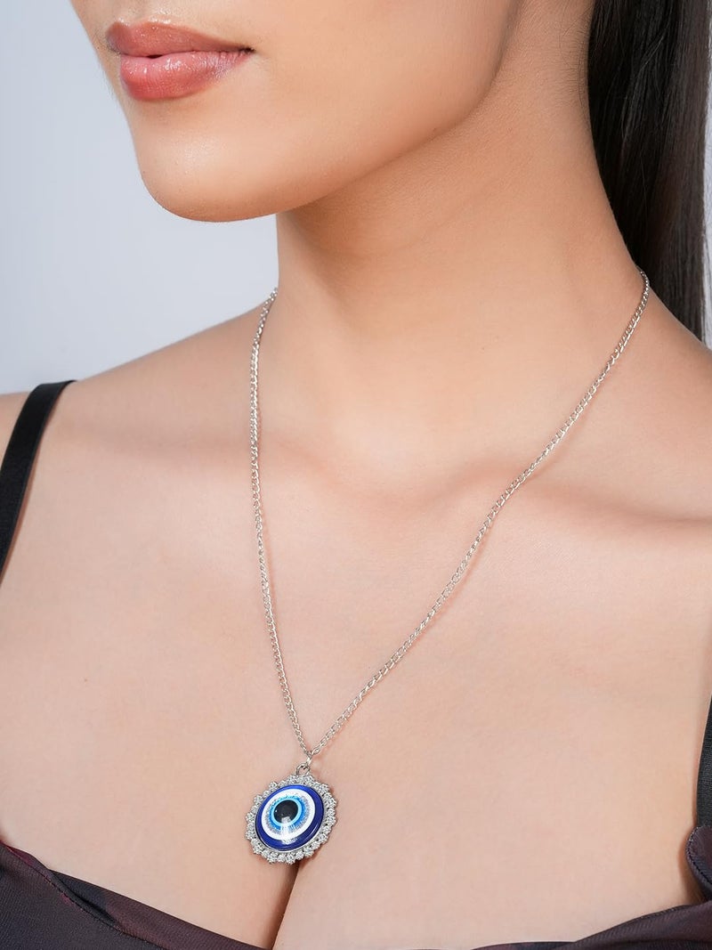 STYOLLO Oxidised Silver Metal Evil Eye Protector Necklace Pendant Set For Women & Girls Stylish | Women's Necklaces Silver Fashion Jewellery Sets | Fancy Girls' Chains & Necklace- Set of 1 - Image 4