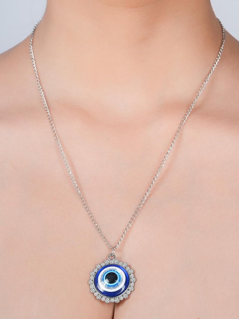 STYOLLO Oxidised Silver Metal Evil Eye Protector Necklace Pendant Set For Women & Girls Stylish | Women's Necklaces Silver Fashion Jewellery Sets | Fancy Girls' Chains & Necklace- Set of 1 - Image 5