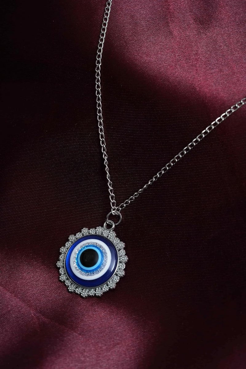 STYOLLO Oxidised Silver Metal Evil Eye Protector Necklace Pendant Set For Women & Girls Stylish | Women's Necklaces Silver Fashion Jewellery Sets | Fancy Girls' Chains & Necklace- Set of 1 - Image 3
