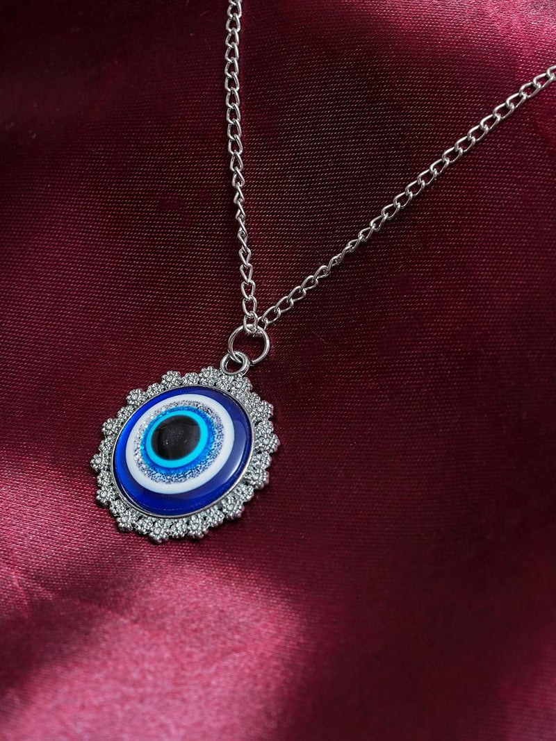 STYOLLO Oxidised Silver Metal Evil Eye Protector Necklace Pendant Set For Women & Girls Stylish | Women's Necklaces Silver Fashion Jewellery Sets | Fancy Girls' Chains & Necklace- Set of 1 - Image 2