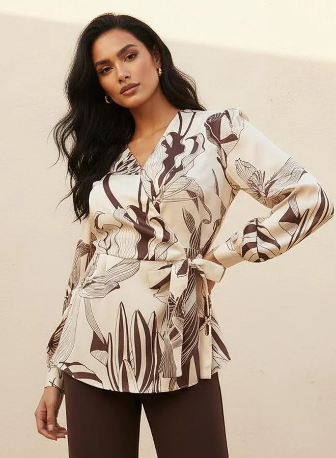 ايكونيك Iconic Relaxed Fit Wrap Top with Floral Print