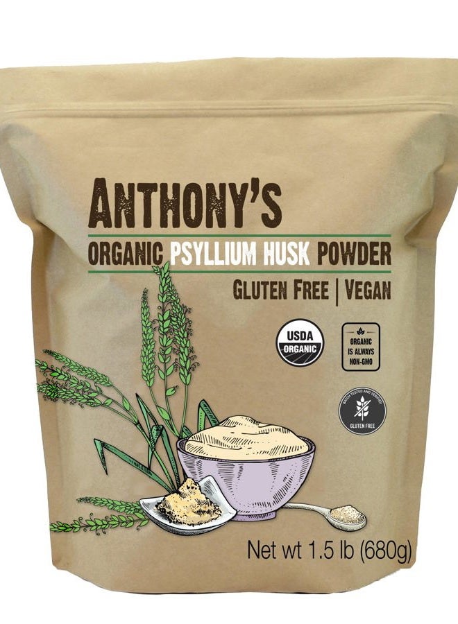Anthony's Organic Psyllium Husk Powder, 1.5 lb, Gluten Free, Non GMO, Finely Ground, Keto Friendly - Image 1