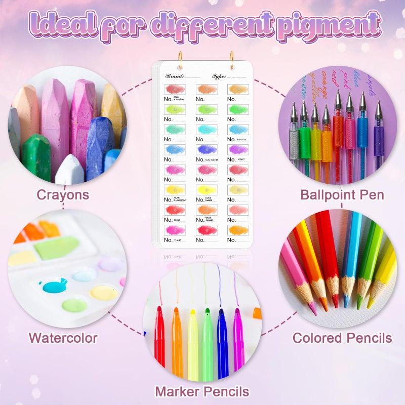 SKLENICE 20 Sheets Painters Color Diary for 480 Colors Loose Leaf Color Swatch Notebook 3.5 X 7 Inch Watercolor Swatch Paper Color Chart Template Pre Punched Top Spiral-Bound for Markers & Colored Pencil - Image 4