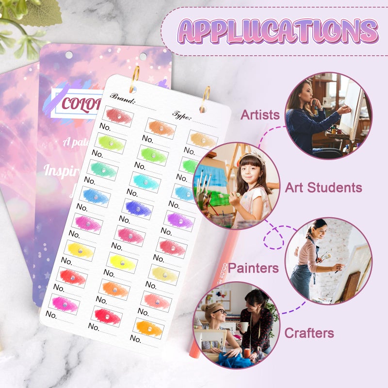SKLENICE 20 Sheets Painters Color Diary for 480 Colors Loose Leaf Color Swatch Notebook 3.5 X 7 Inch Watercolor Swatch Paper Color Chart Template Pre Punched Top Spiral-Bound for Markers & Colored Pencil - Image 5
