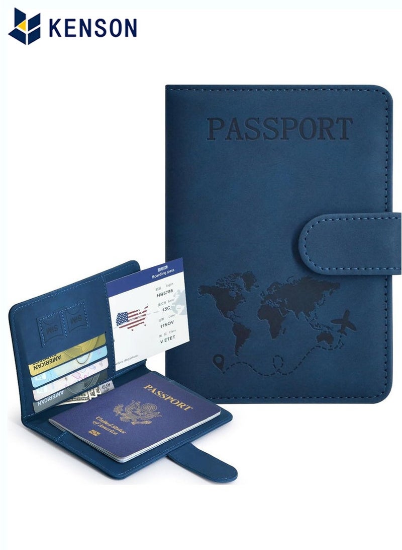 KENSON Passport Holder for Travel Essentials, Passport Wallet Cover Case for Travel Must Haves Accessories,Passport Book Holders for Women and Men Blue - Image 2