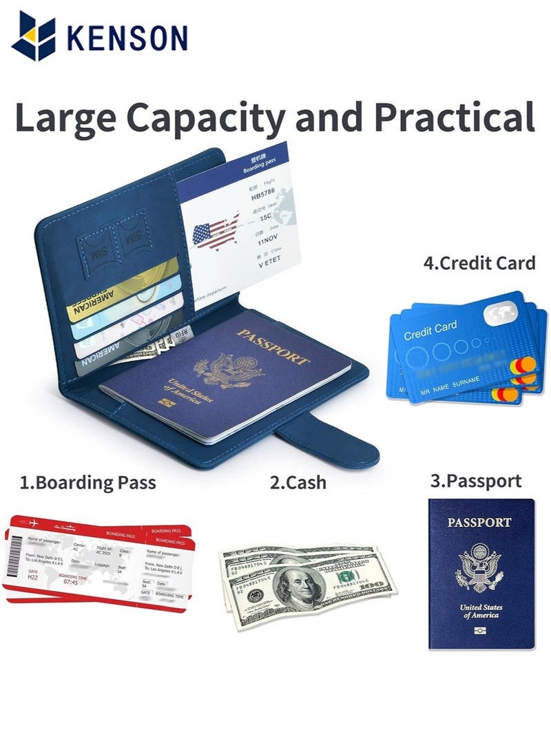 KENSON Passport Holder for Travel Essentials, Passport Wallet Cover Case for Travel Must Haves Accessories,Passport Book Holders for Women and Men Blue - Image 3