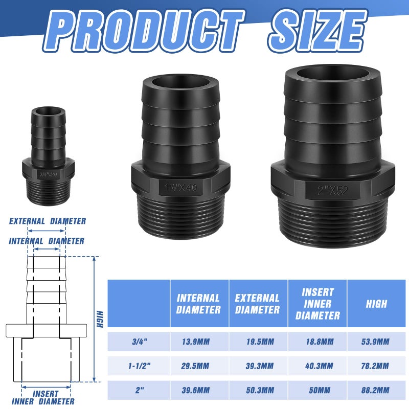 Innconee 2 Pieces Pool Pvc Fittings 2"" Adapter Barbed Hose Fittings Barbed X Npt Male For Industrial Tube Potable Water Garden Kitchen Hose Swimming Pool Pump - Image 2