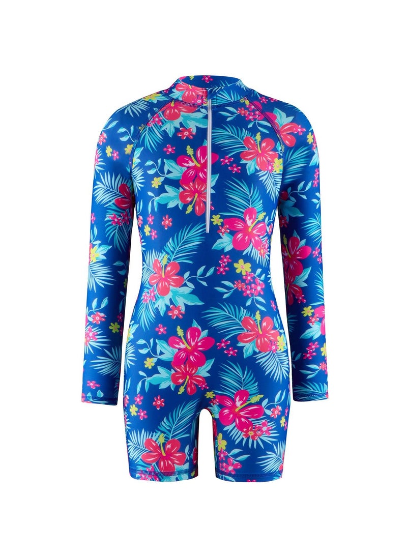 Loquat Girls' Long-Sleeve Unicorn One Piece Swimsuit for Water Sports Blue/Red  - Image 1