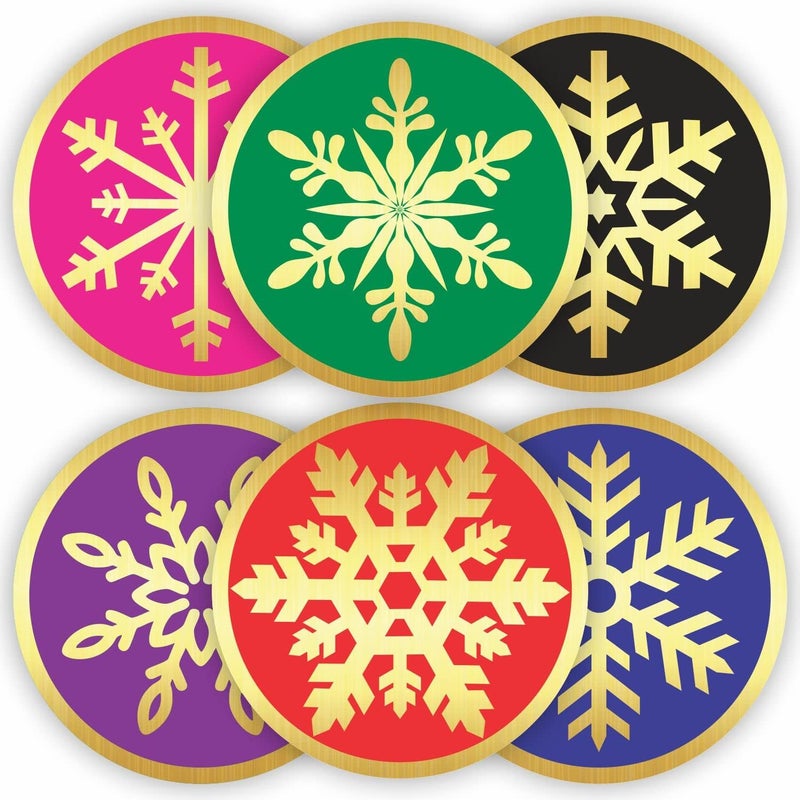 PARTH IMPEX Snowflake Stickers - (Pack of 120) 2" Large Round Gold Foil Stamping Labels for Christmas Holiday Cards Gift Envelope Seals Boxes - Image 1