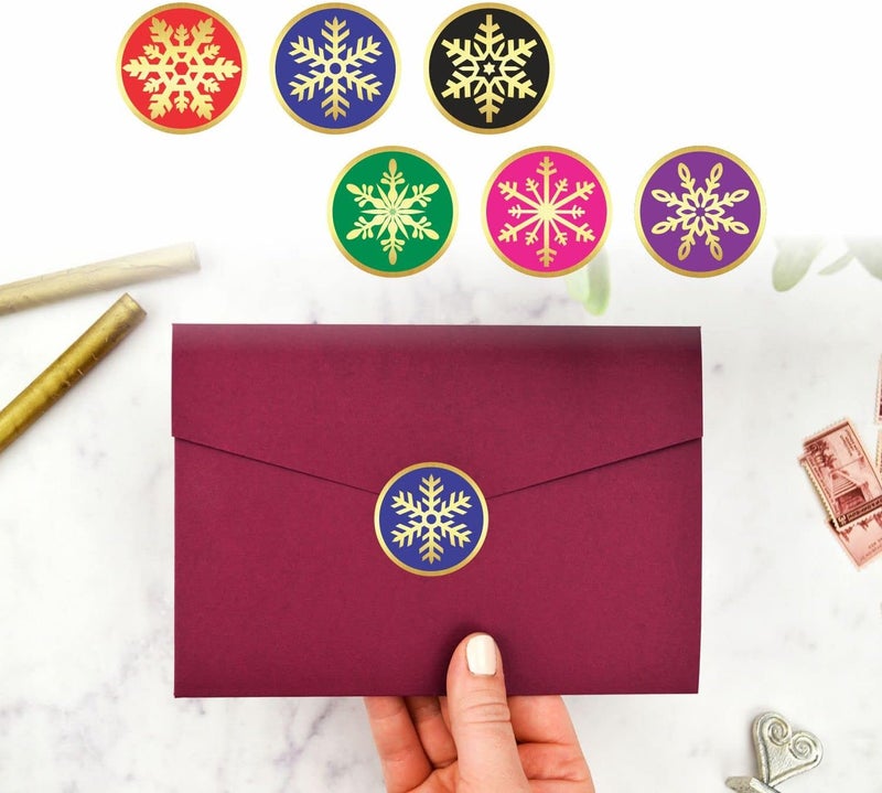 PARTH IMPEX Snowflake Stickers - (Pack of 120) 2" Large Round Gold Foil Stamping Labels for Christmas Holiday Cards Gift Envelope Seals Boxes - Image 4