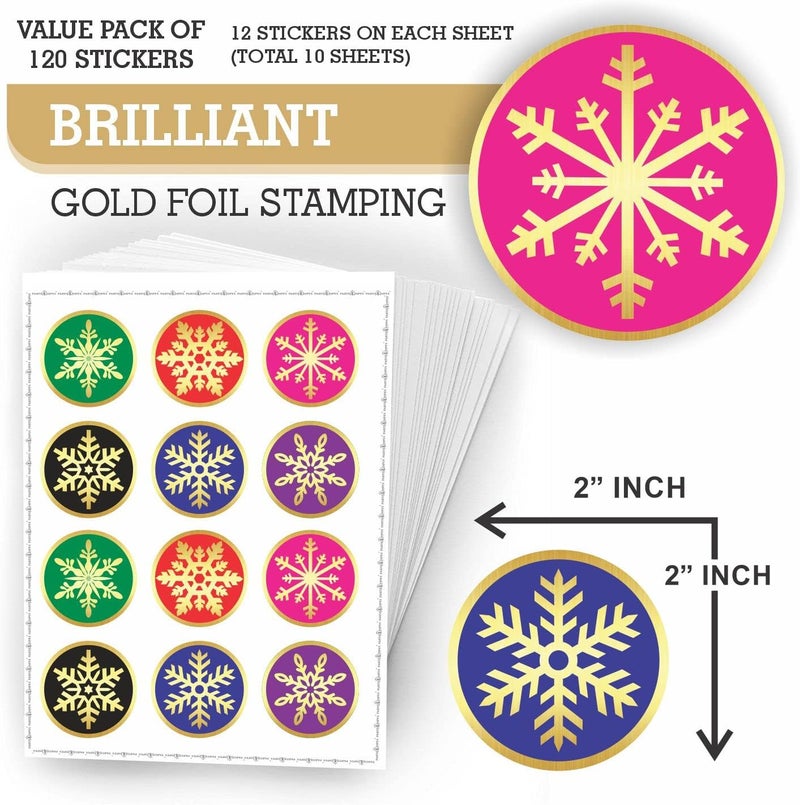 PARTH IMPEX Snowflake Stickers - (Pack of 120) 2" Large Round Gold Foil Stamping Labels for Christmas Holiday Cards Gift Envelope Seals Boxes - Image 2