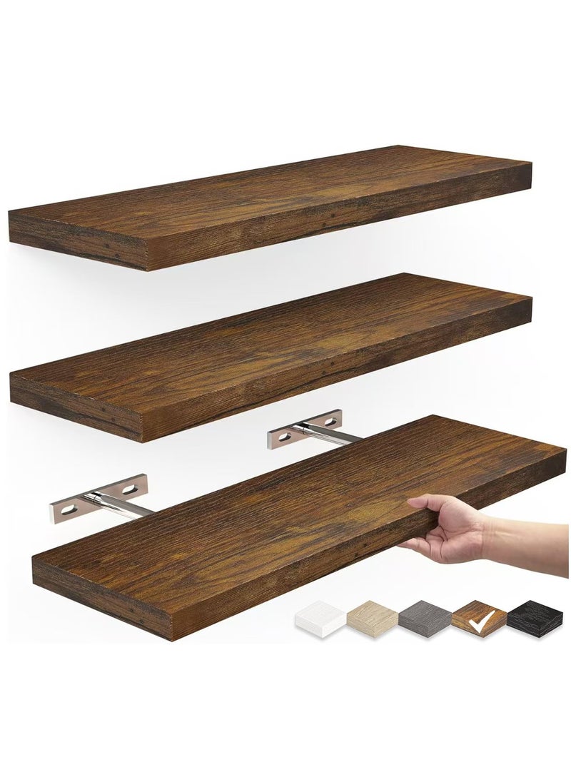 XiuWoo 3-Pack Wood Wall Mounted Floating Shelves, Rustic Display Shelves, Home Storage Rack, Hanging Shelf, Bathroom Organizer Shelf for Home, Office  - Image 1