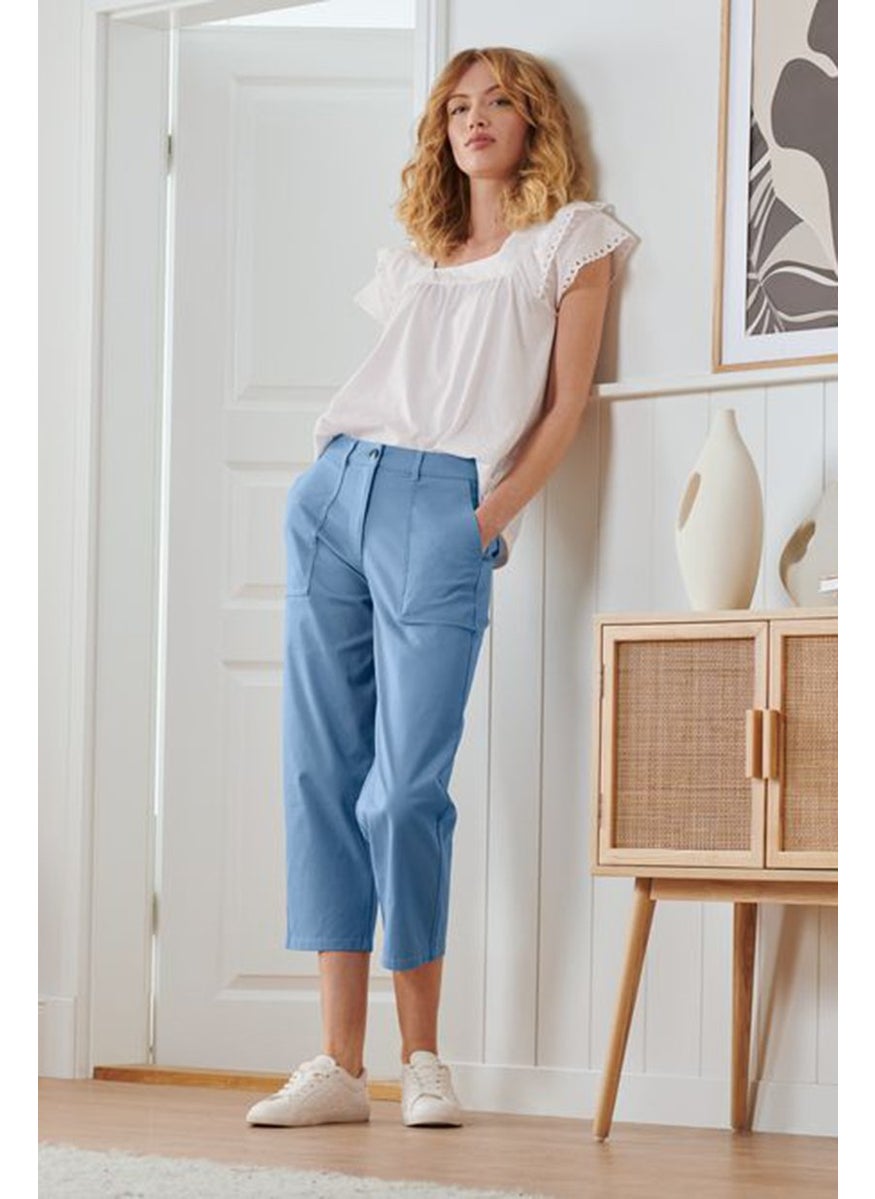 Tchibo Women Straight Leg Crop Chino Pants, Blue  - Image 1