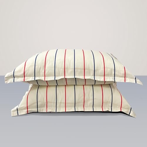 SleepyCat Cotton Pillow Case with Envelope Closure-Pack of 2|Coloured with AZO-Free Dyes and Oeko-Tex Certified|Machine Washable,Sailor Stripes (Standard Size,28x18 Inches),200 TC,Pack of 2 piece - Image 1