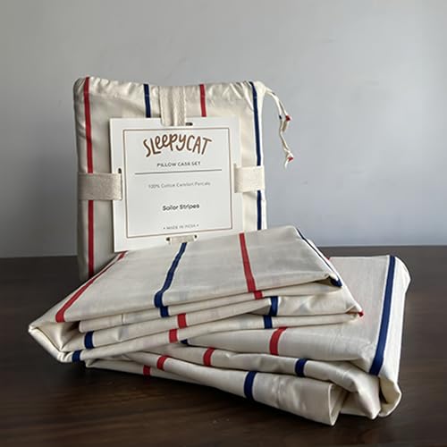 SleepyCat Cotton Pillow Case with Envelope Closure-Pack of 2|Coloured with AZO-Free Dyes and Oeko-Tex Certified|Machine Washable,Sailor Stripes (Standard Size,28x18 Inches),200 TC,Pack of 2 piece - Image 5