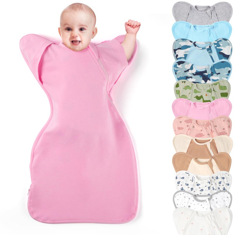 Knirose 3Way Wearable Swaddle Blankets Sleep Sacks with Arms Up Hands Up Sleeping Sack Easy Diaper Changing Sleeping Bag for Baby Boy Girl Newborns Transitions to ArmsFree Calms Startle Reflex