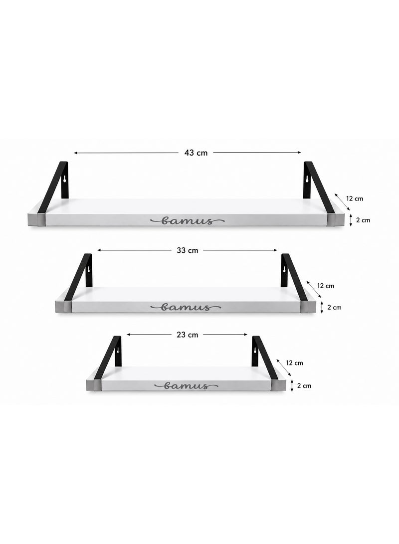 Floating Wall Shelves Set of 3 White Color – Modern Wall Mounted MDF Wood Storage Shelves with Black Metal Brackets for Living Room, Bedroom, Kitchen & Office - Image 1
