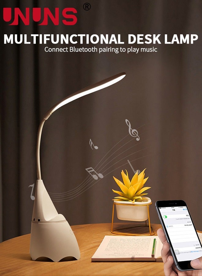UNUNS Desk Lamp Table Light With Wireless Speaker And Phone Stand Desk Organizer,3 Color Modes Dimmable Reading Lamp,Flexible Gooseneck Table Lamp,Perfect For Home Office,White - Image 2
