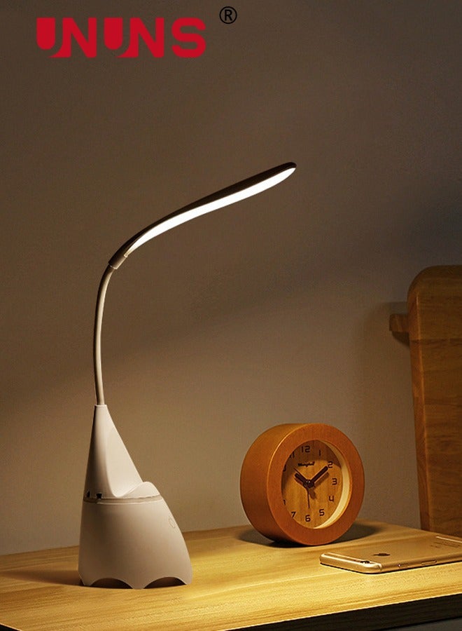 UNUNS Desk Lamp Table Light With Wireless Speaker And Phone Stand Desk Organizer,3 Color Modes Dimmable Reading Lamp,Flexible Gooseneck Table Lamp,Perfect For Home Office,White - Image 1