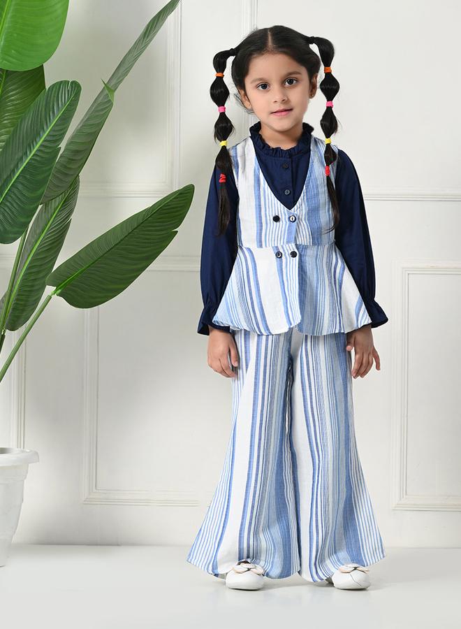 بيلا مودا طقم بيلا مودا بلوزة بأزرار مخططة وبنطلون بأكمام طويلة - Image 1