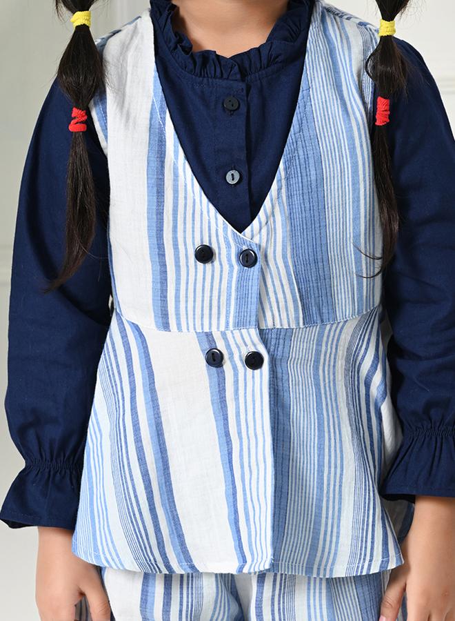 بيلا مودا طقم بيلا مودا بلوزة بأزرار مخططة وبنطلون بأكمام طويلة - Image 3