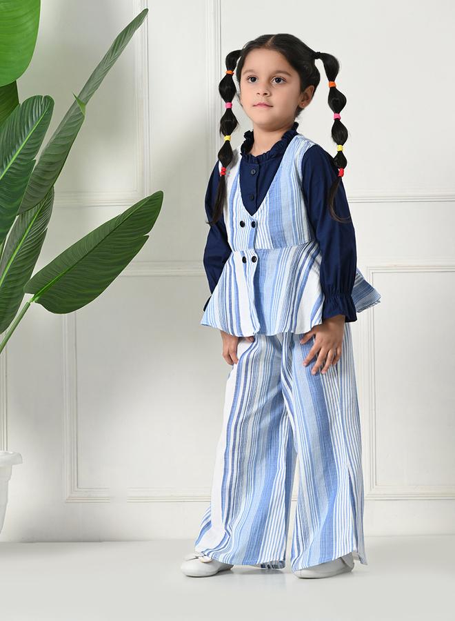 بيلا مودا طقم بيلا مودا بلوزة بأزرار مخططة وبنطلون بأكمام طويلة - Image 4