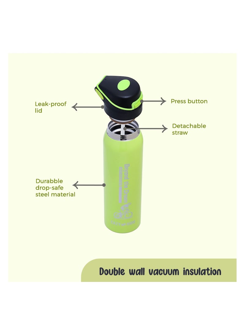 Eazy Kids زجاجة ماء مدرسية معزولة مزدوجة الجدار للأطفال - أخضر، 500 مل - Image 3