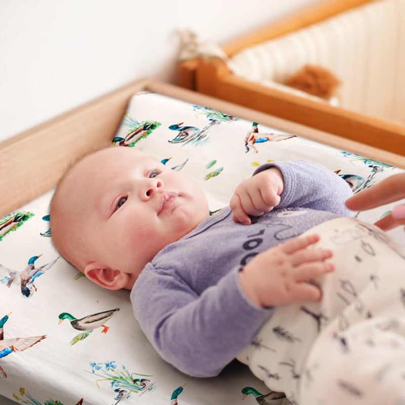 FIGEPO 4 Pack Mallard Duck Baby Changing Pad Covers Neutral Unisex Breathable Fitted Nursery Sheets for Baby Girl or Boys (Changing Pad Covers) - Image 2