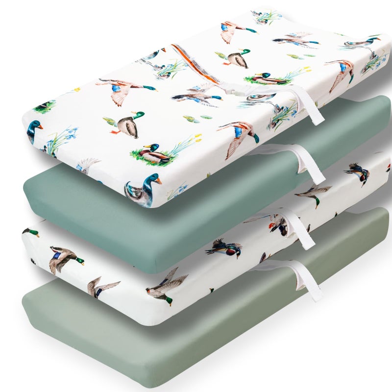 FIGEPO 4 Pack Mallard Duck Baby Changing Pad Covers Neutral Unisex Breathable Fitted Nursery Sheets for Baby Girl or Boys (Changing Pad Covers) - Image 1