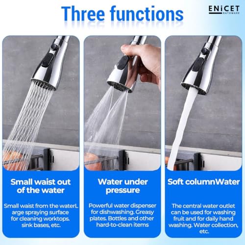 ENICET Sink Mixer Tap for Kitchen, 3 Flow Modes, 360 Rotating Flexible Spout, Brass Build, Kitchen Mixer tap, Wall Mounted, Chrome Finish, Sink Cocke Tap (FE124TF) - Image 5
