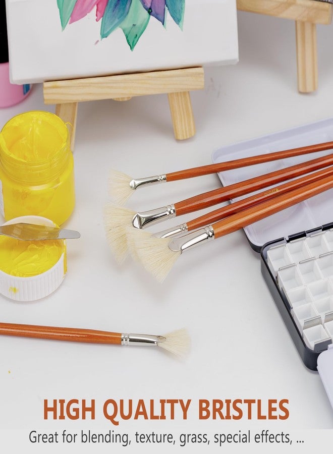 DUGATO Artist Fan Paint Brush Set of 7, White Hog Bristle Natural Hair Anti-Shedding Brush Tips, Long Wooden Handle for Comfortable Holding, Great for Acrylic Oil Painting - Image 2