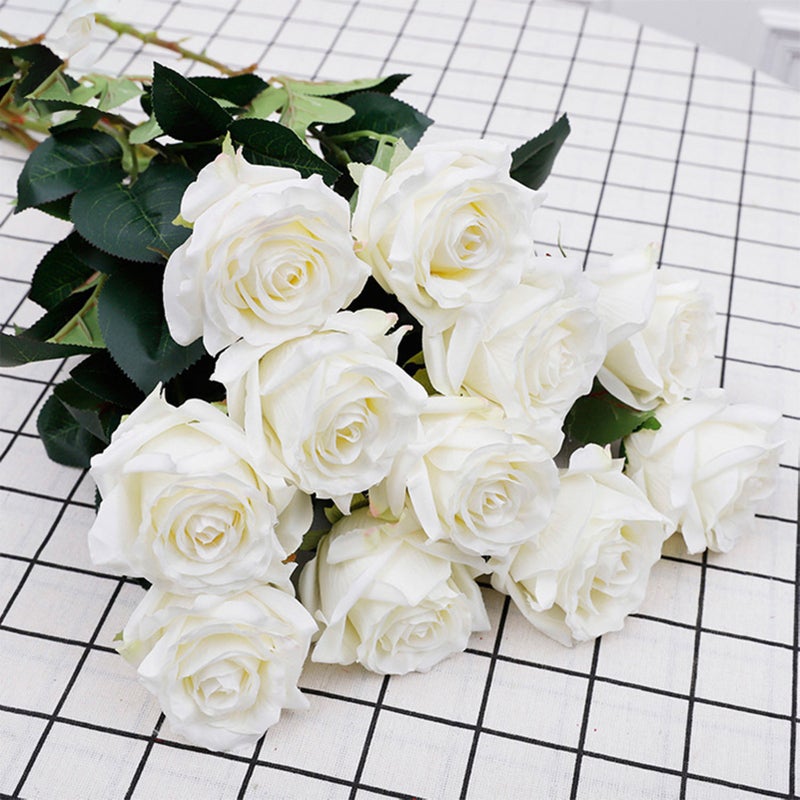 Artificial Rose High Simulation Anti Deformation Fade Proof Realistic Rose for Wedding Party Decoration White - Image 4