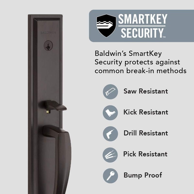 Baldwin مجموعة مقابض المدخل الأمامية من بالدوين توري باينز مع رافعة داخلية مزودة بتقنية إعادة قفل سمارت كي وحماية ميكروبان باللون البرونزي الفينيسي - Image 3