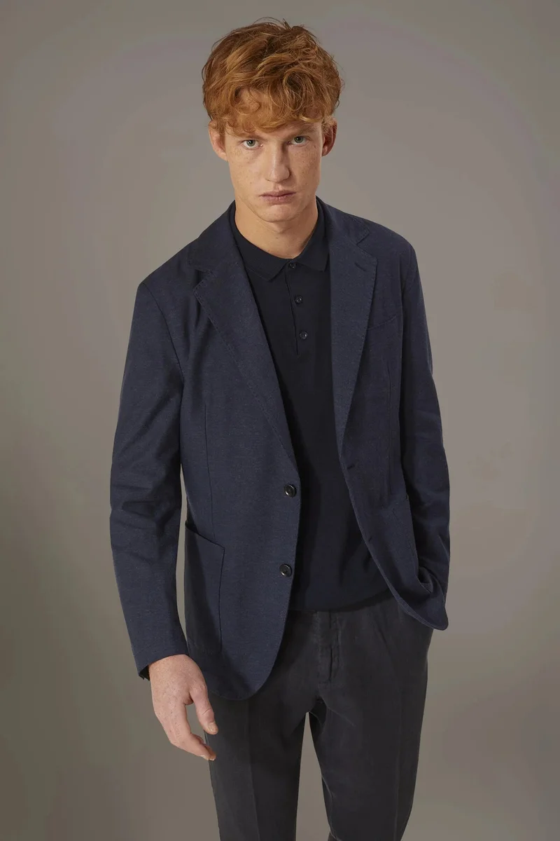 Single breasted cotton linen jacket - Denim
