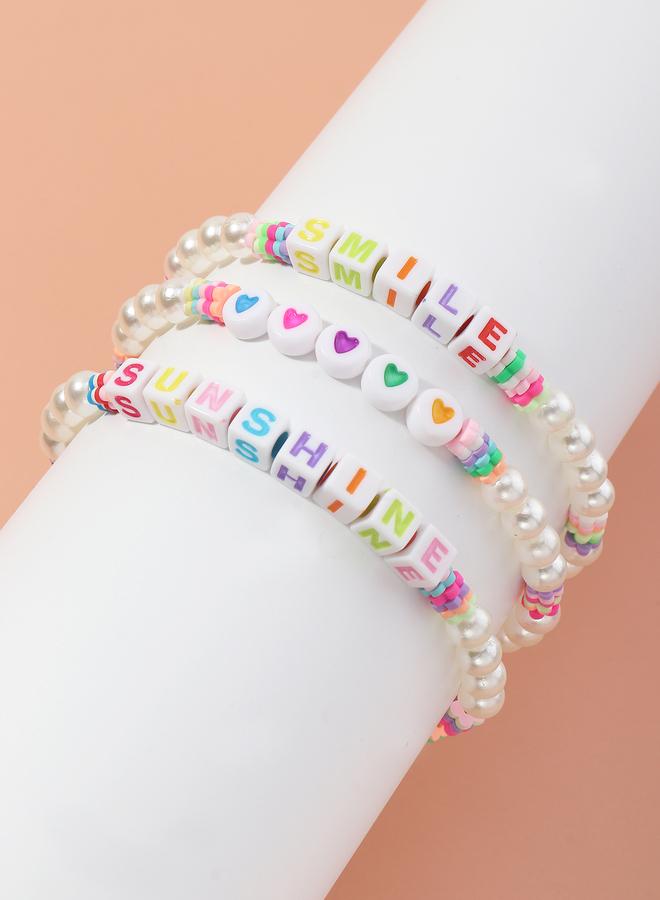 Take Two Pack of 3 - Multi-Color Pearl and Letter Bead Bracelets - Image 1