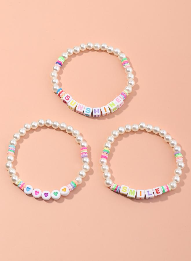Take Two Pack of 3 - Multi-Color Pearl and Letter Bead Bracelets - Image 4