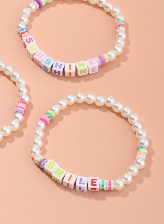 Take Two Pack of 3 - Multi-Color Pearl and Letter Bead Bracelets - Image 3
