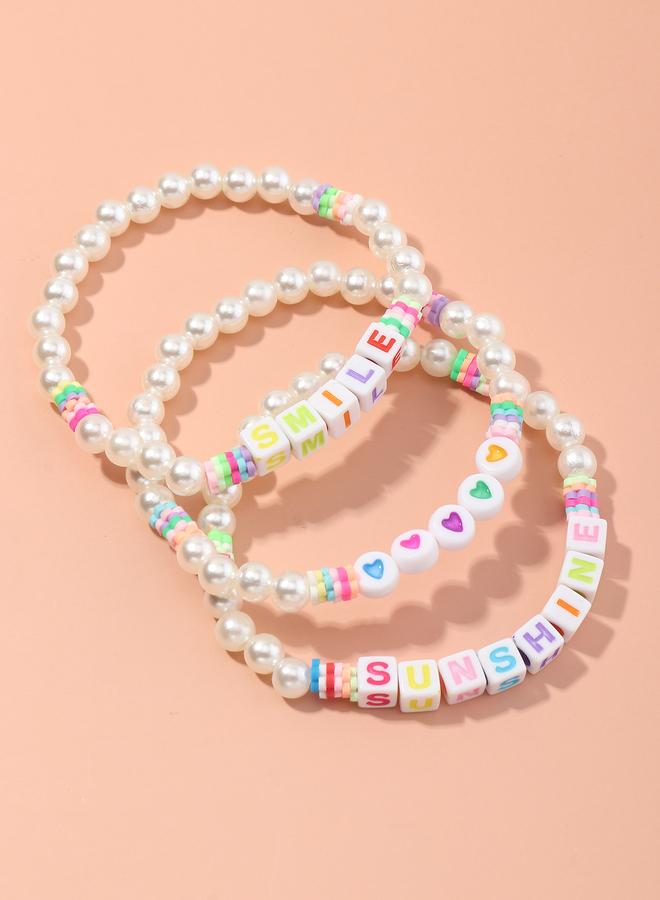 Take Two Pack of 3 - Multi-Color Pearl and Letter Bead Bracelets - Image 2