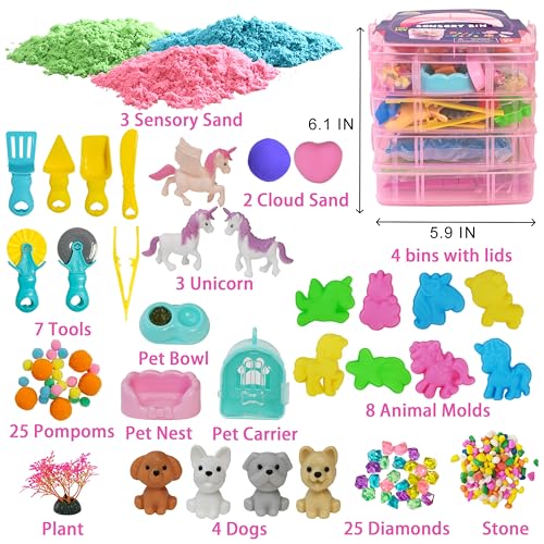 AGENTLAN Stackable Sensory Bin Unicorn Pet Sensory Sand Unicorn and Pet Sandbox with Play Sand for Toddlers Boys and Girls Kids Toys Gift for Age 3 4 5 6 7 8 - Image 5