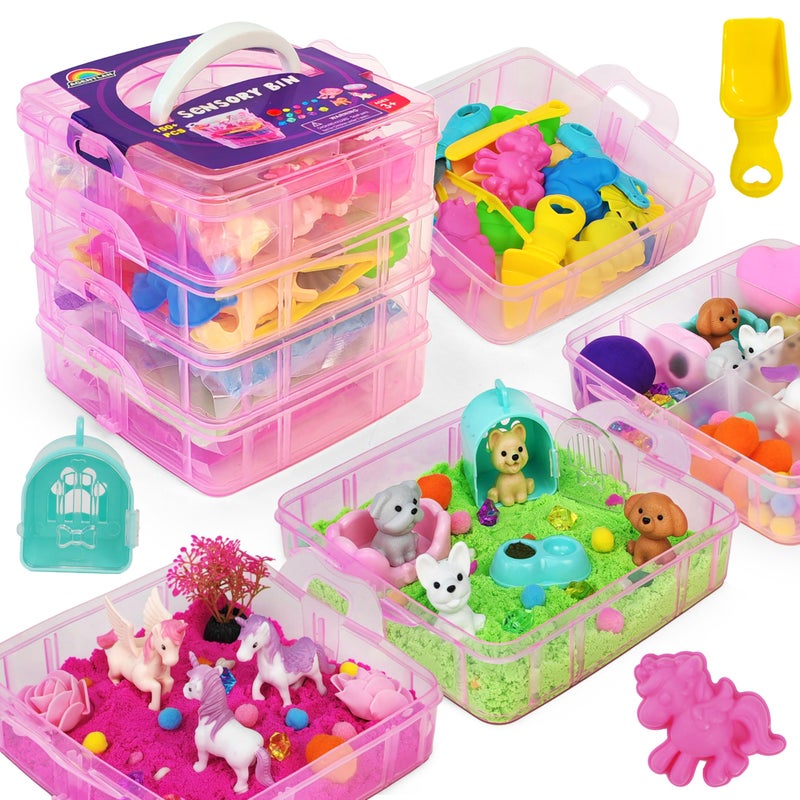AGENTLAN Stackable Sensory Bin Unicorn Pet Sensory Sand Unicorn and Pet Sandbox with Play Sand for Toddlers Boys and Girls Kids Toys Gift for Age 3 4 5 6 7 8 - Image 3