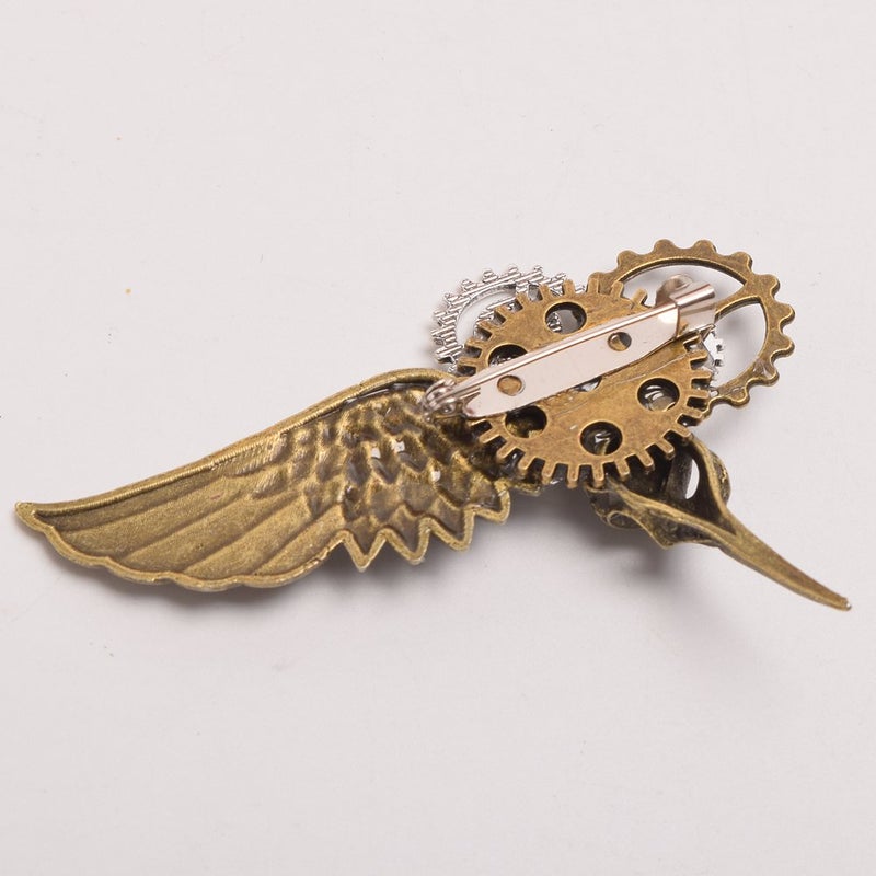 GRACEART Steampunk Plague Bird Wings Gears Brooch Bronze - Image 2