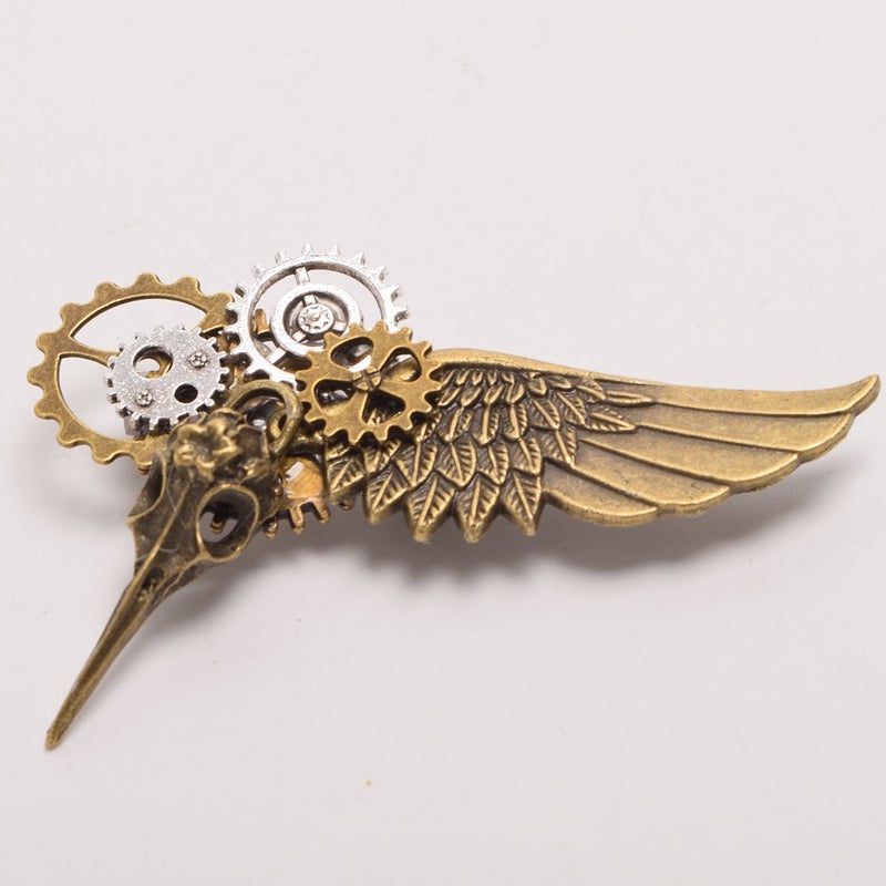 GRACEART Steampunk Plague Bird Wings Gears Brooch Bronze - Image 3